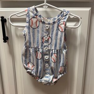 Unbranded Blue & White Striped Baby Baseball Romper